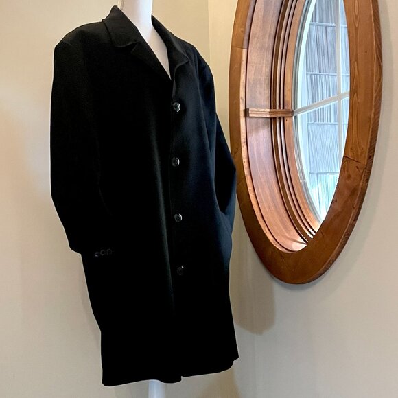 Mens LONDON FOG SIGNATURE Black Wool Blend Overcoat, 48 Reg - Picture 2 of 11